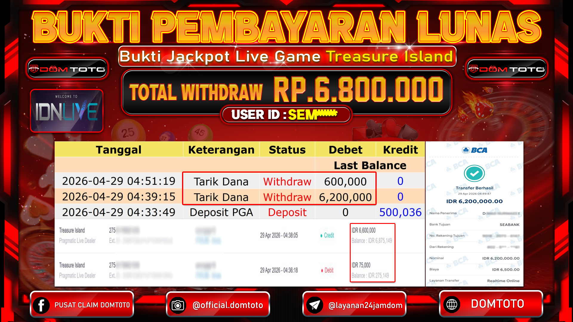 JACKPOT LIVEGAMES Treasure Island Pragmatic Live Dealer 29 APRIL 2026